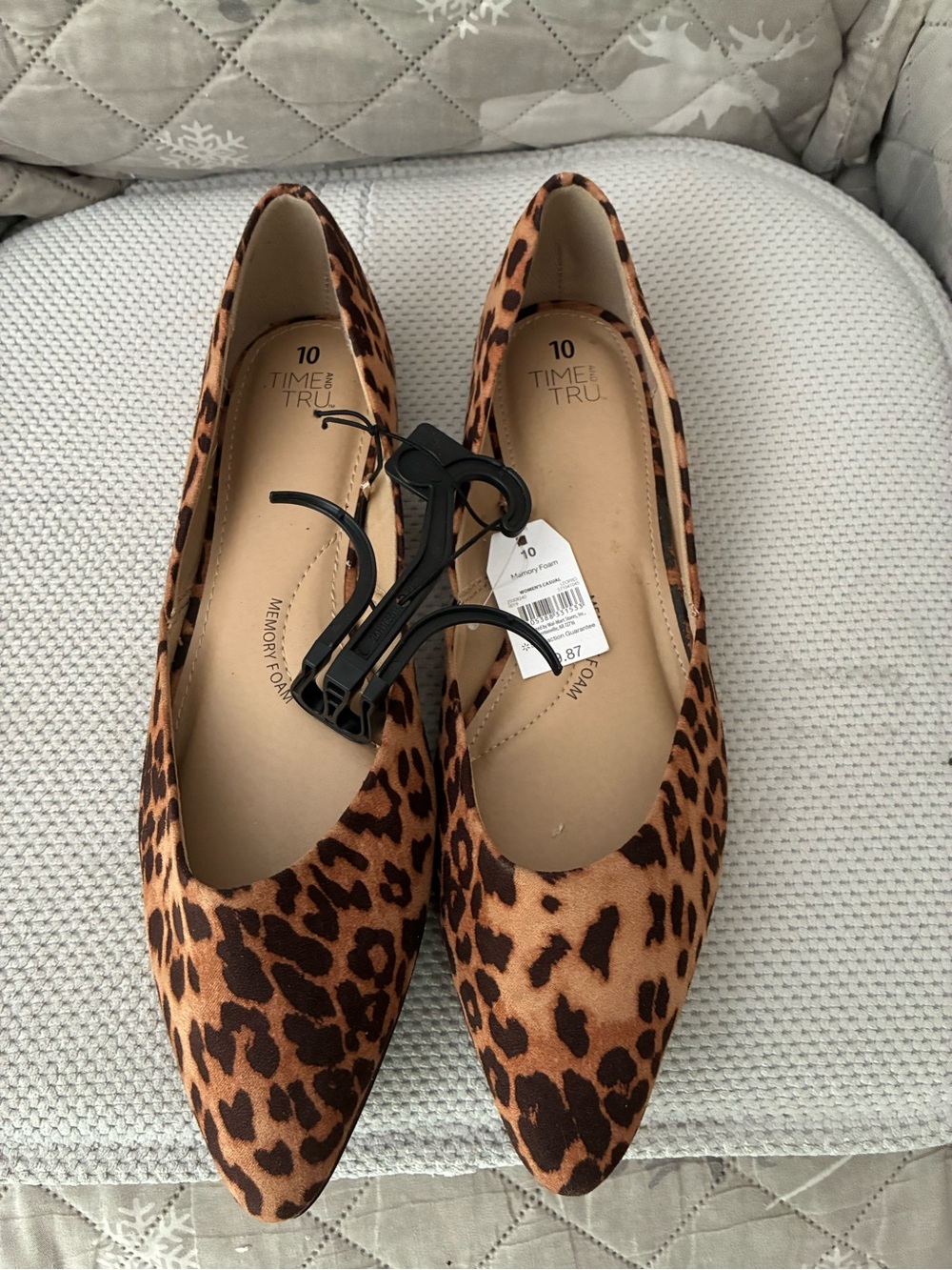 Time and Tru Leopard Print Pointed Toe Flats - Brown & Black